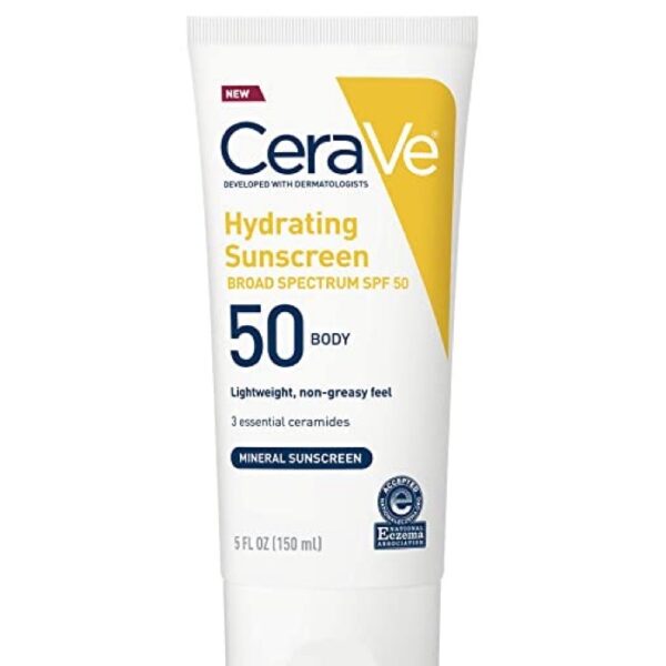 CeraVe Hydrating Body Sunscreen SPF 50, Lightweight Mineral Sunscreen, 5 Fl Oz