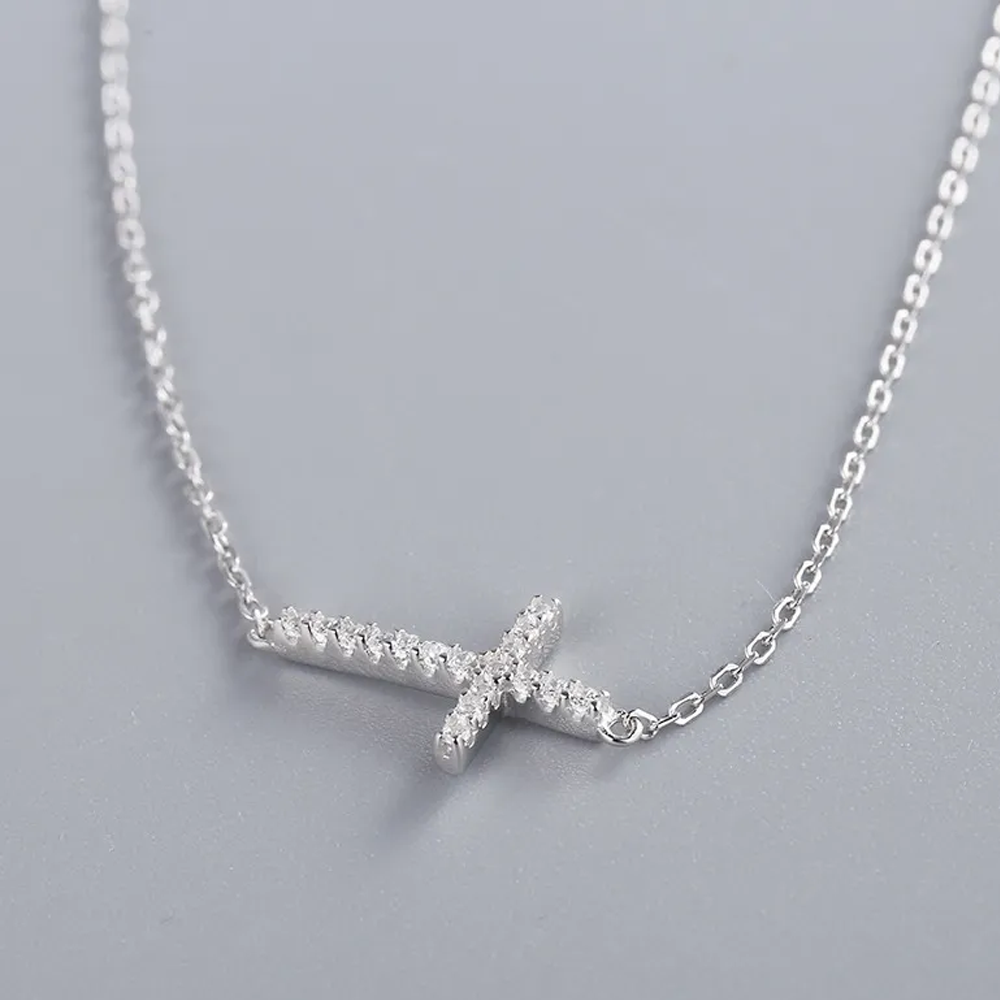 Collar de Cruz con Zircon Plata 925 - Imagen 2