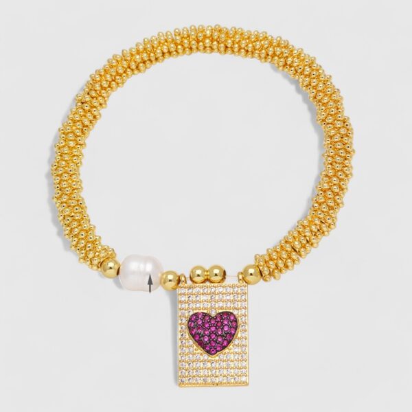 Pulsera Elastica con Placa de Corazon en Zircon