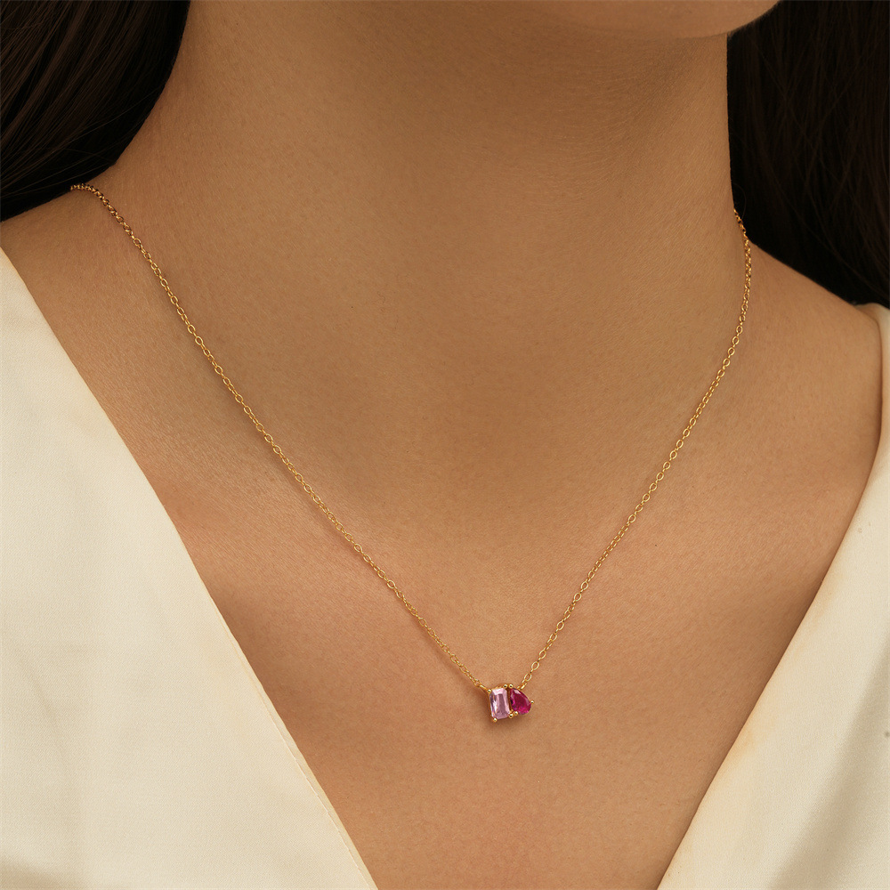 Collar Asimetrico Rosado Plata 925 - Imagen 2