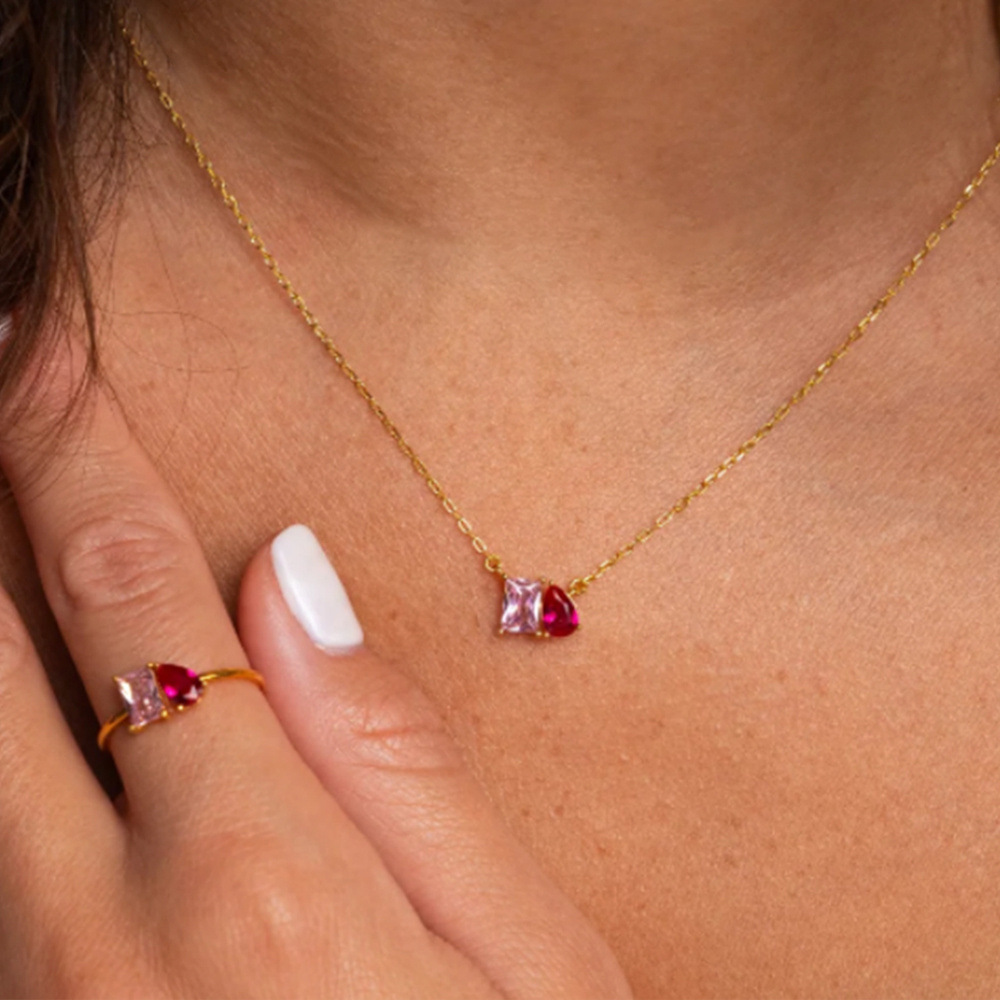 Collar Asimetrico Rosado Plata 925 - Imagen 3