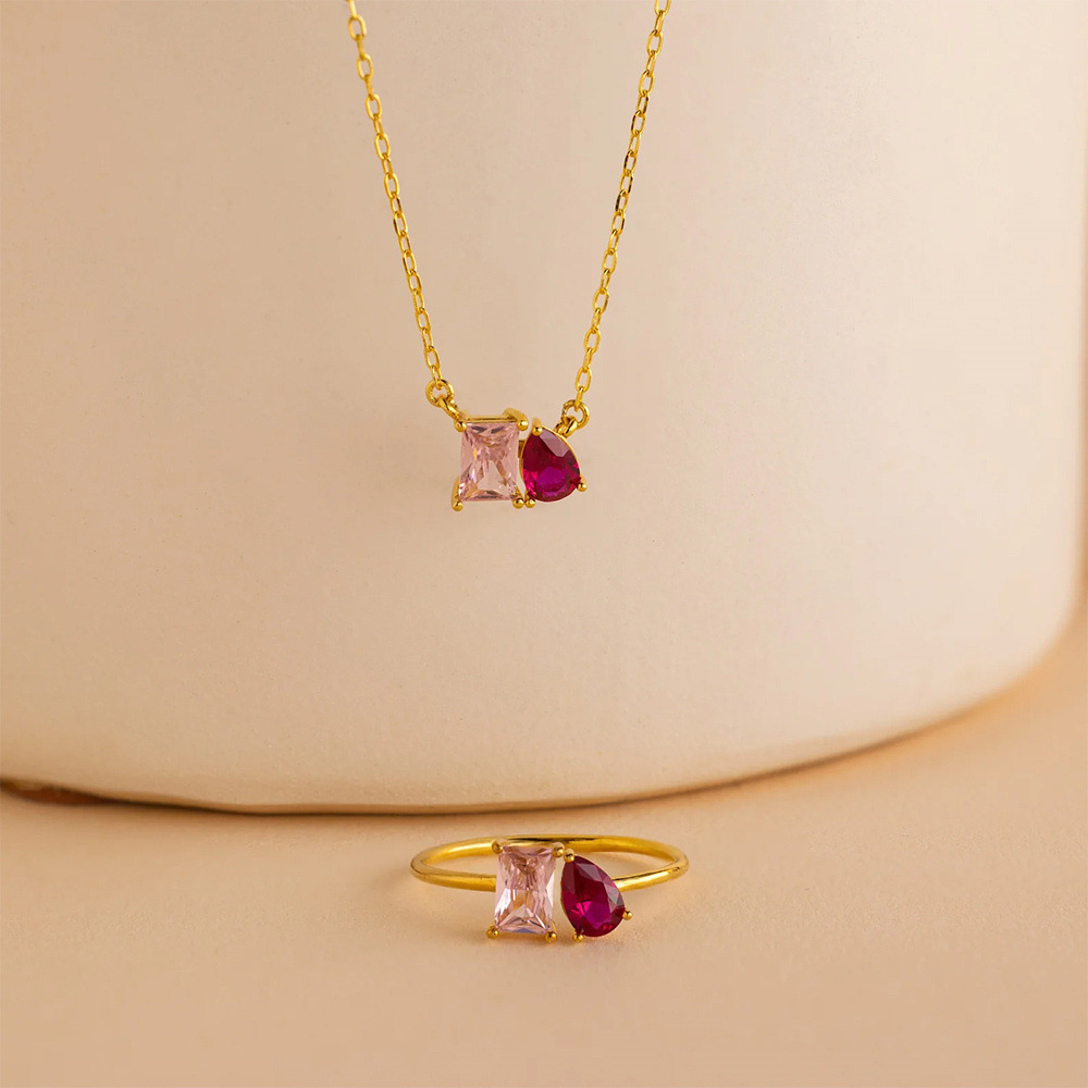 Collar Asimetrico Rosado Plata 925 - Imagen 4