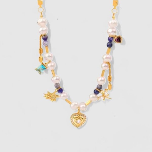 Collar Gemas y Perlas con dije de Corazon