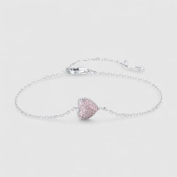 Pulsera Corazón Rosado Plata 925