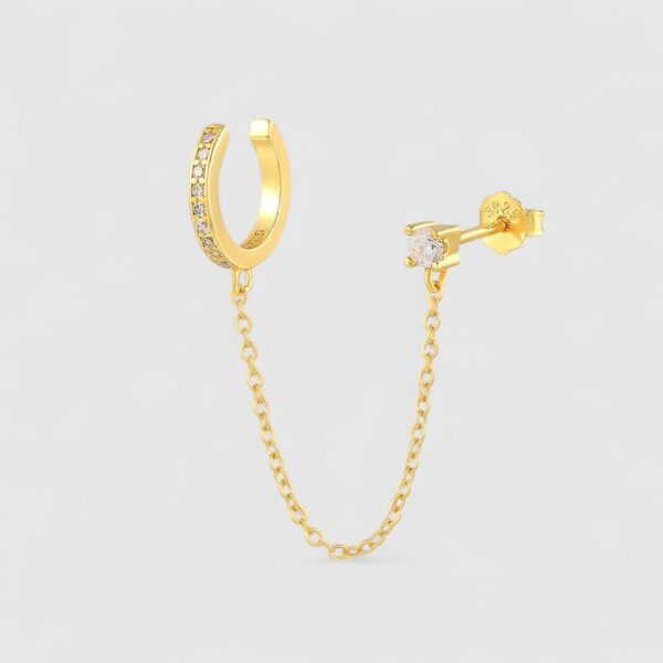 Zarcillo Punto de luz con Cadena + Earcuff Plata 925