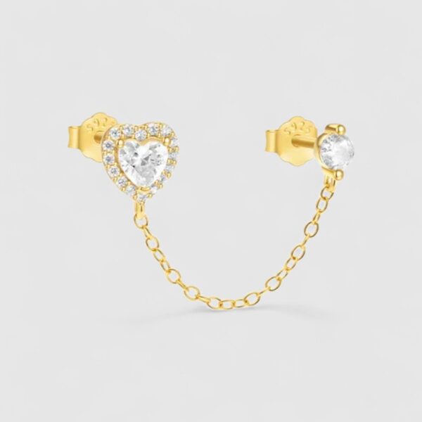 Zarcillo Doble Corazon + Punto de Luz con Cadena Plata 925