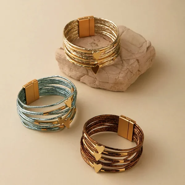 Pulsera Imantada Metalizada Corazones