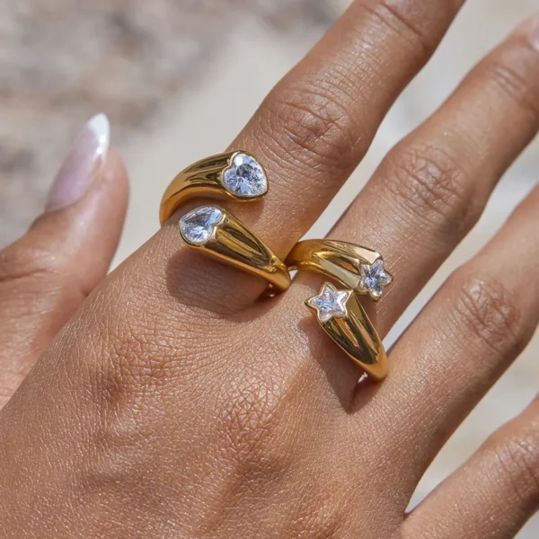 Anillo Double Heart And Star Brillante