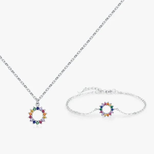 Set Collar+Pulsera Colorido Plata 925