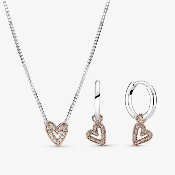 Set Collar+Argollas Corazon Plata 925