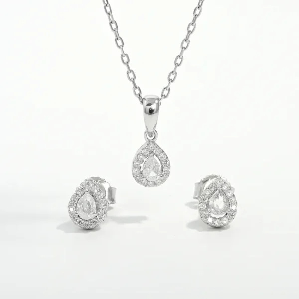 Set Collar+Topitos Gota Zircon Plata 925