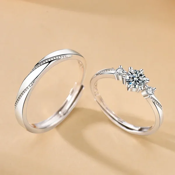 Par de Anillos Compromiso Ajustable Plata 925