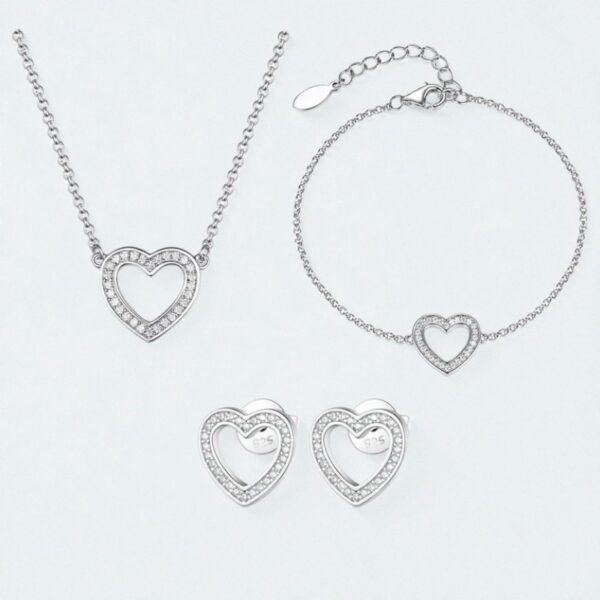 Set Collar+Topitos+Pulsera Corazon Plata 925