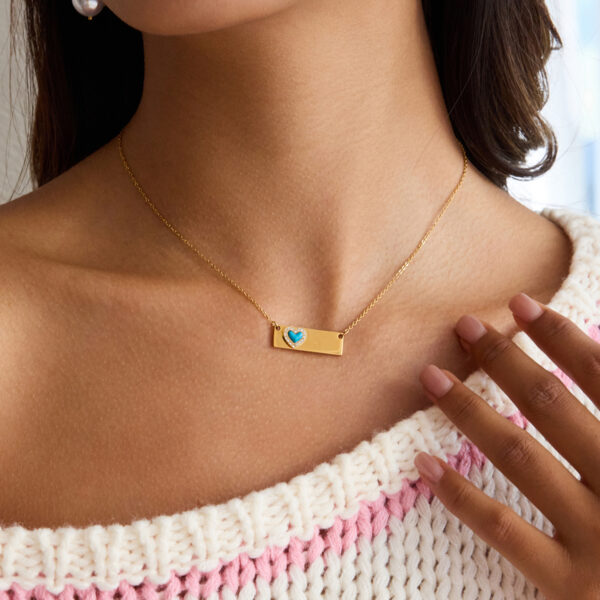 Collar Placa Corazon Turquesa