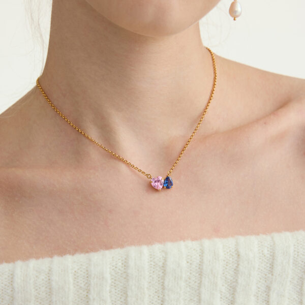 Collar Corazon y Gema de Colores