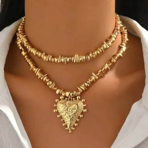 Collar Corazones Chunky Metalizado