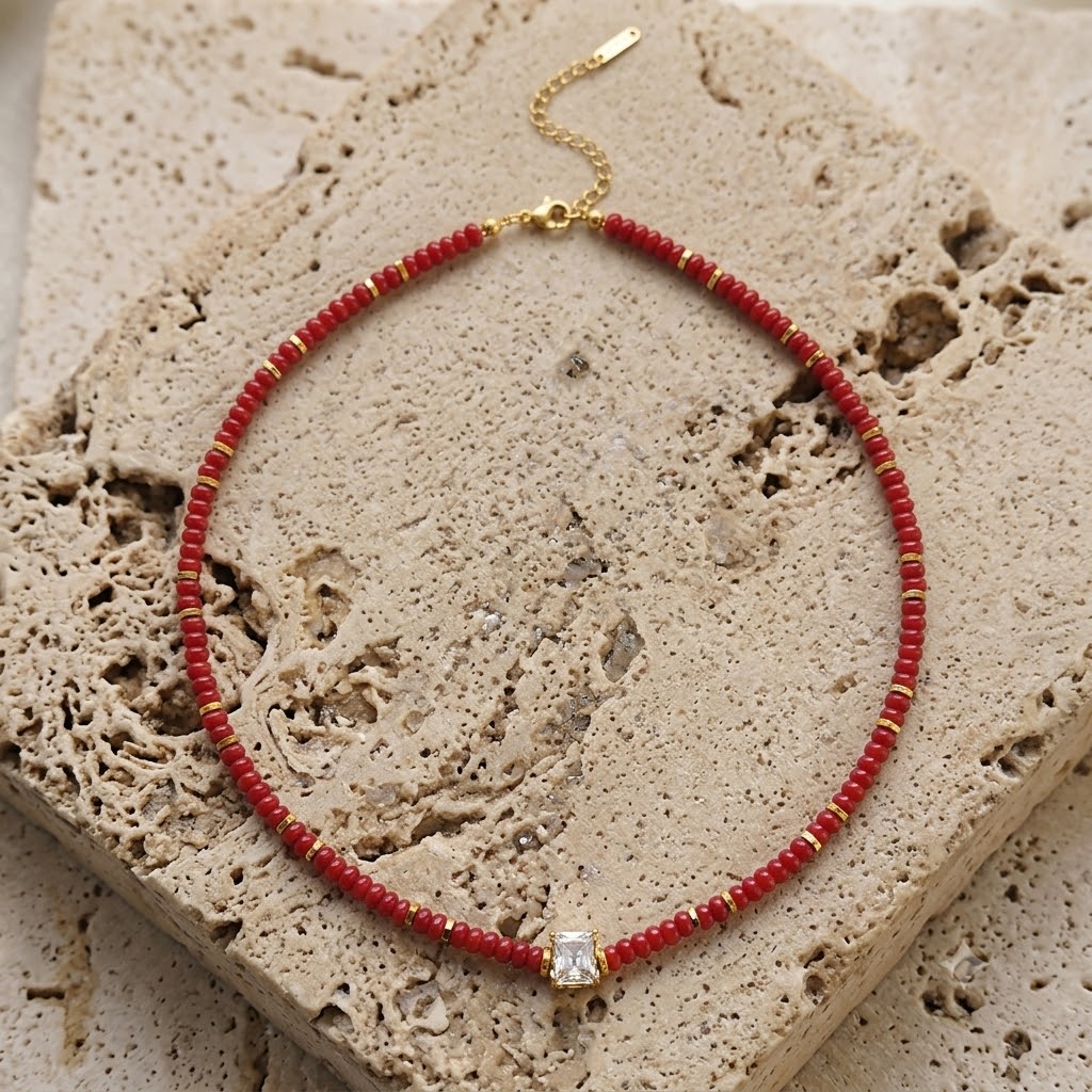 Collar Canutillo Rojo con Rueda de Cristales