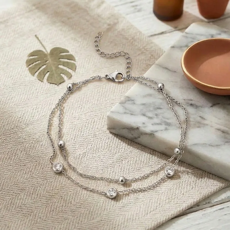 Tobillera Doble Con Piedra - Imagen 2